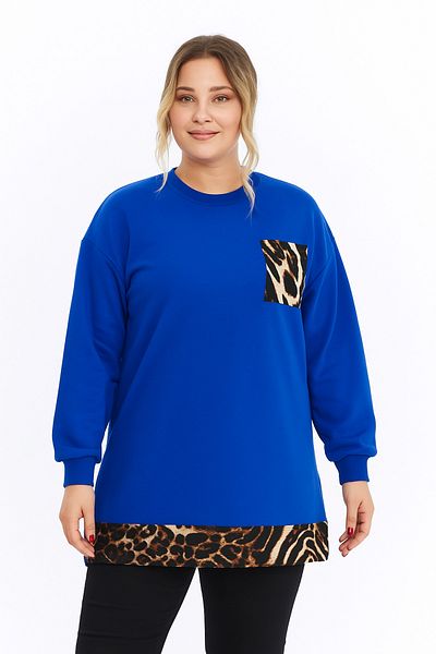 Birol Triko Women's Saks Blue Leopard Pattern Tunic