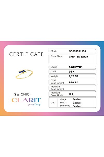 So CHIC... Created Safir Taşlı Clarit Serisi 14 Ayar Sarı Altın Yüzük