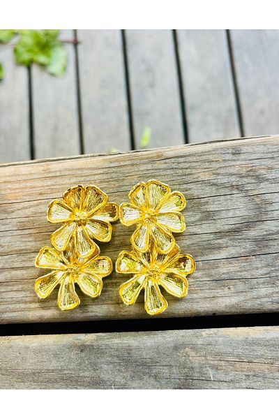 Markiz Takı Brand Double View Gold Flower Earrings
