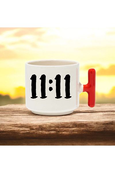 BB TRADE 11:11 Designed Red t Handle Ceramic Printed Mug 250 ml