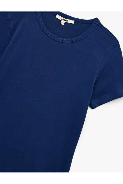 Koton Βαμβακερό κοντομάνικο μπλουζάκι με λαιμόκοψη