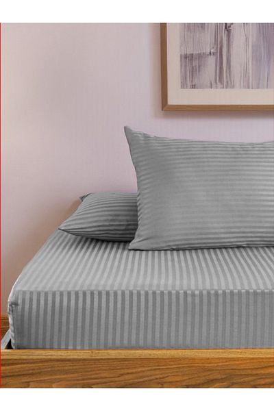 SENNORA Deluxe Series Cotton Satin Fitted Sheet Set Striped Double