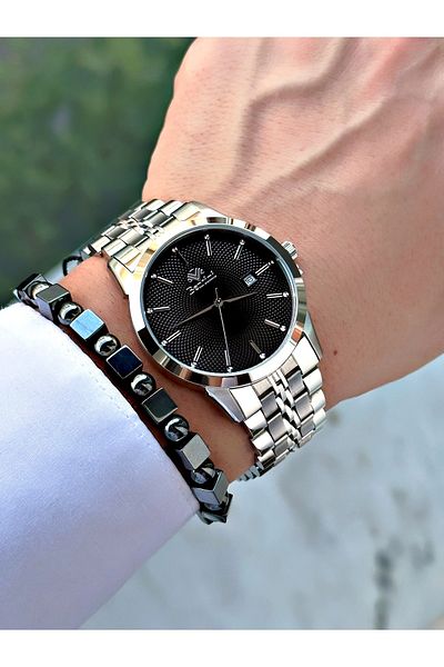 Bentini Men's Wrist Watch with Calendar – Steel Band, 3 Atm Water Resistant, 2-Year Warranty, Gift Bracelet