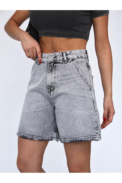 Zeo Basic Women's Light Gray Jean Shorts