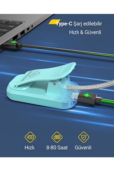 Glocusent Şarjlı LED Masa, Kitap Lambası Çalışma, Okuma, Tamirci Ergonomik Esnek Şarjlı Type C Mavi
