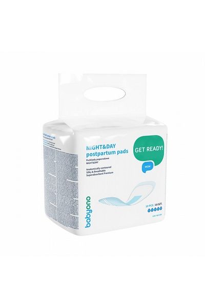 Babyono Tampoane postpartum conturate cu forma anatomica, 33x16 cm, night & day, 10 bucati