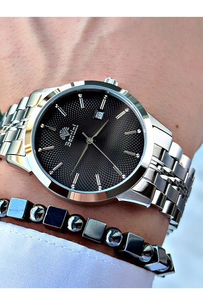 Bentini Men's Wrist Watch with Calendar – Steel Band, 3 Atm Water Resistant, 2-Year Warranty, Gift Bracelet