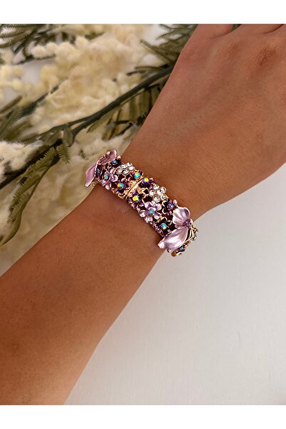 YENGEÇ Mineli Çiçekli Kelepçe Bileklik