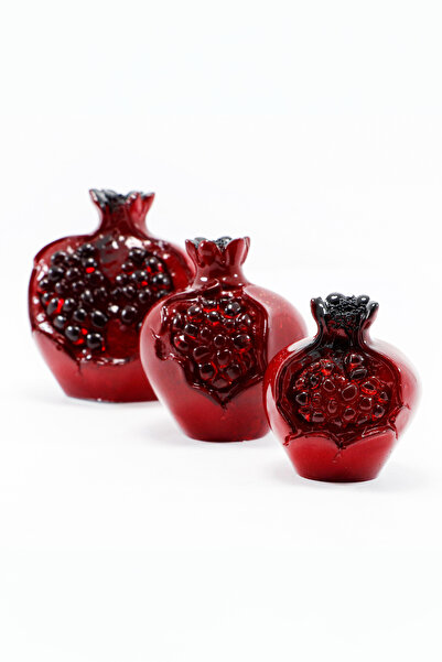 biuti Kırmızı Polyester 3'lü Taneli Dekoratif Nar, Hediyelik Nar Dekoratif Obje