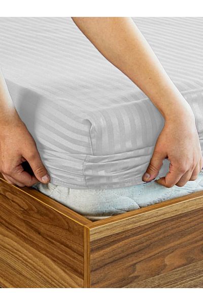 SENNORA Deluxe Series Cotton Satin Fitted Sheet Set Striped Double