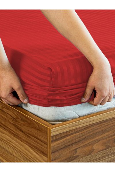 SENNORA Deluxe Series Cotton Satin Fitted Sheet Set Striped Double