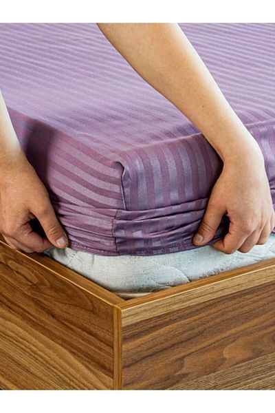 SENNORA Deluxe Series Cotton Satin Fitted Sheet Set Striped Double