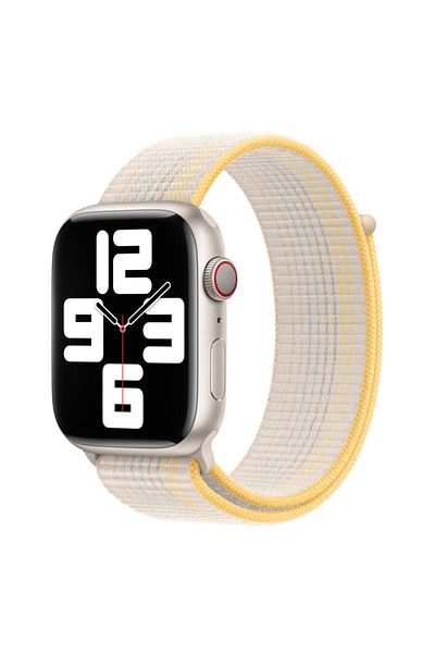 THD Curea Textila Sport Loop Pentru Apple Watch 45 Mm Seria 8, Marime Universala, Alb Starlight