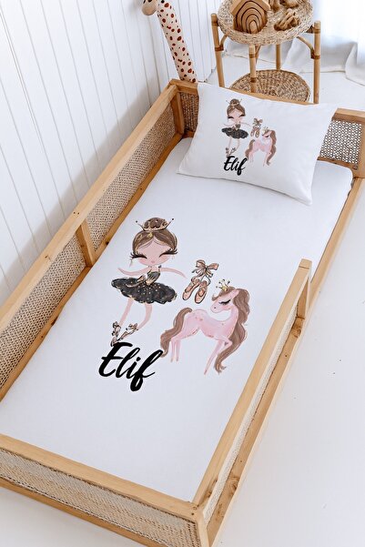 Lilabio %100 Pamuk İsme Özel Montessori Yatak Pike Seti 100x200 Balerin