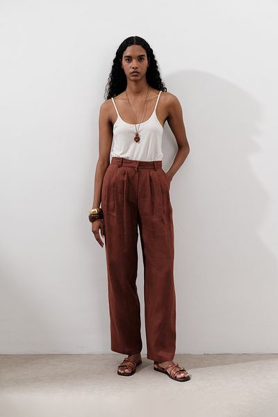 Manuka Linen Pleated Wide Pants Copper