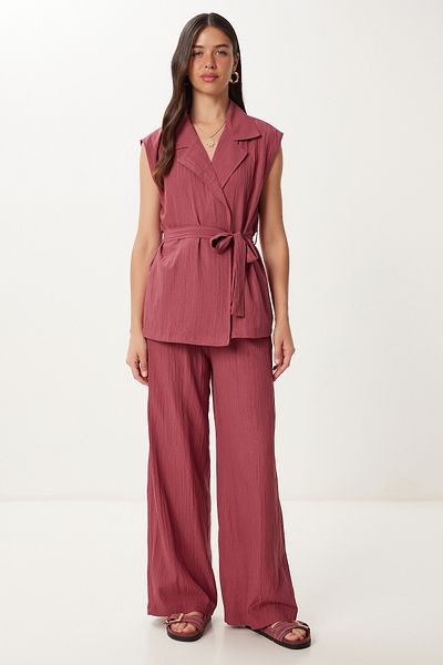 Lovelyİstanbul Belted Vest Palazzo Knitted Suit
