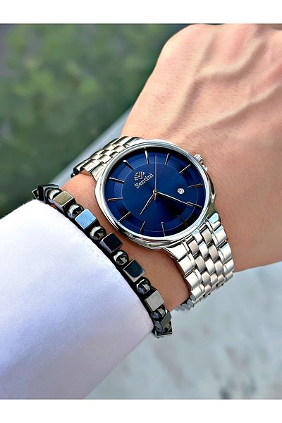 Bentini Men's Wrist Watch with Calendar – Steel Band, Waterproof, 2-Year Warranty, Gift Bracelet