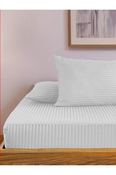 SENNORA Deluxe Series Cotton Satin Fitted Sheet Set Striped Double