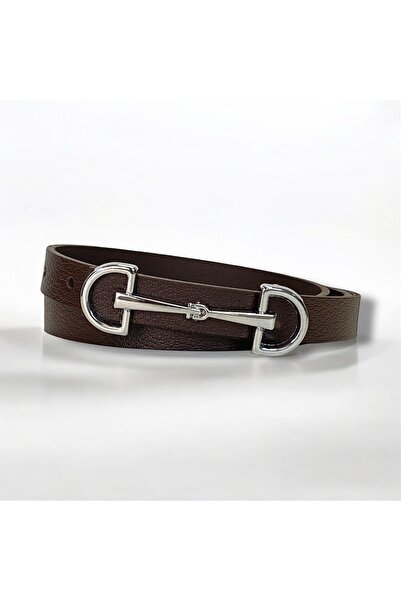 Kemerix 100% Genuine Leather Silver Buckle Thin Bitter Coffee Belt