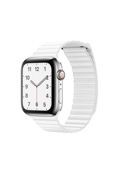 THD Leather Loop Strap White Leather For Apple Watch 42/44/45 Mm, Universal Size, Series 10,9,8,7,6