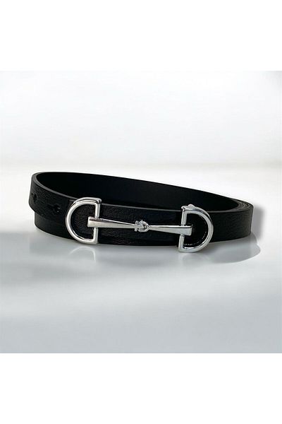 Kemerix 100% Genuine Leather Silver Buckle Thin Black Belt