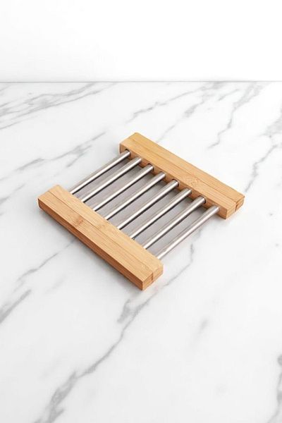 Vadi Bamboo and Stainless Steel Pot Mat Heat Resistant Expandable Modern Trivet