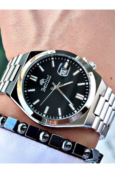 Bentini Men's Wrist Watch with Calendar – Steel Band, 3 Atm Water Resistant, 2-Year Warranty, Gift Bracelet