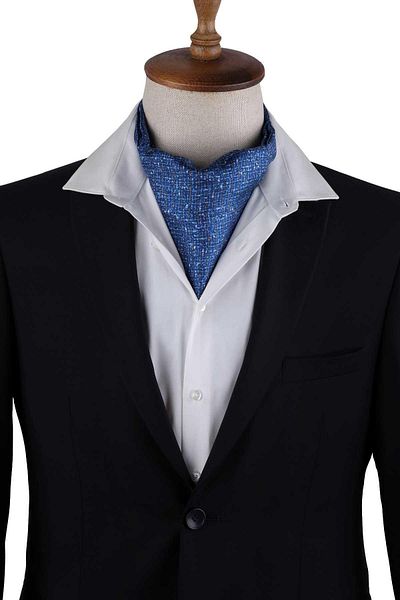 Kravatkolik Blue Motif Pattern Italian Silk Ascot Scarf K657