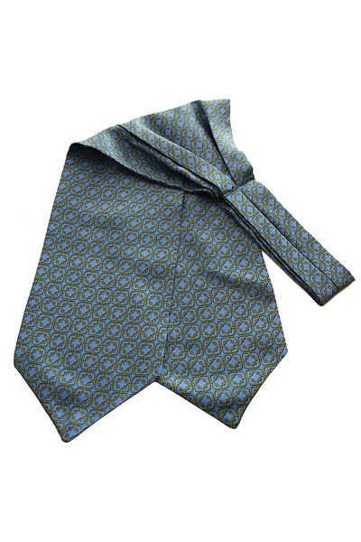 Kravatkolik Blue Motif Pattern Italian Silk Ascot Scarf K648