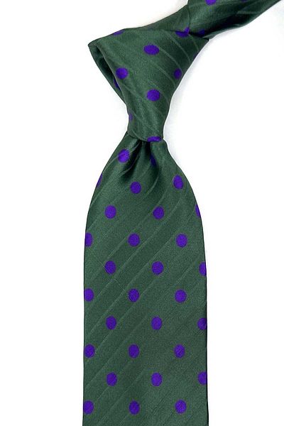 Kravatkolik Velone Style Green Polka Dot Pattern Italian Silk Tie Ik1953