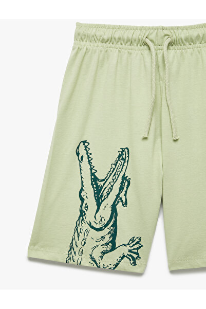 Koton Βαμβακερό σορτς βερμούδας με στάμπα κροκόδειλου με δεμένη μέση
