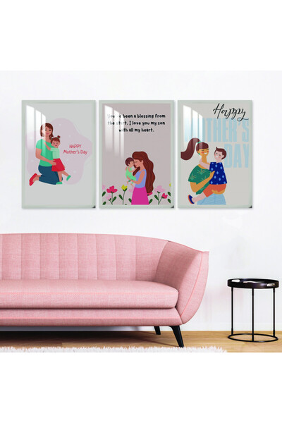 Marktna ثلاث لوحات جدارية خشبية مع برواز خشبي فضي و طبقة من الاكريلك الشفاف