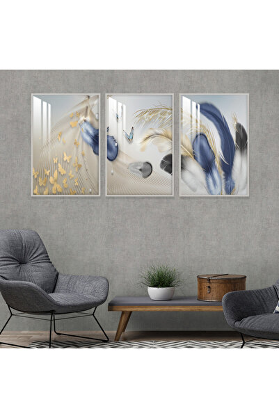 4gdran ثلاث لوحات جدارية خشبية مع برواز خشبي فضي و طبقة من الاكريلك الشفاف