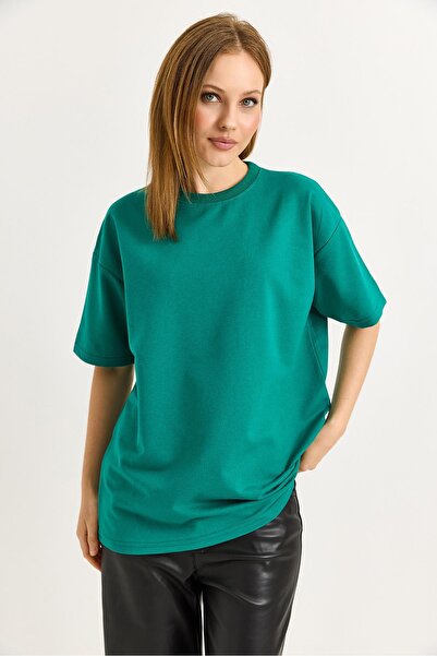 Raneel Kazançlı Alışveriş Oversize μαλακή υφή Casual T-Shirt Πράσινο