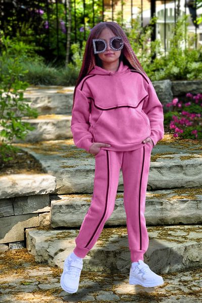 Fox Moda Girl's Hundred Percent Cotton Hooded Double Bottom Top Set