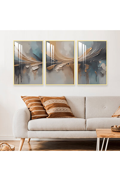 Marktna ثلاث لوحات جدارية خشبية بتصميم الفن البوهيمي مع برواز خشبي ذهبي و طبق...