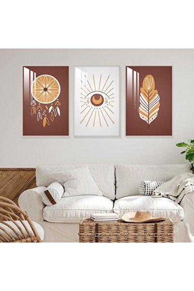 Marktna ثلاث لوحات جدارية خشبية بتصميم الفن البوهيمي مع برواز خشبي فضي و طبقة...