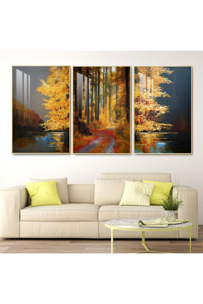 SND ثلاث لوحات جدارية خشبية مع برواز خشبي شامبين و طبقة من الاكريلك الشفاف