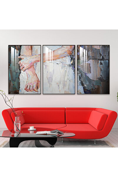 Marktna ثلاث لوحات جدارية خشبية مع برواز خشبي بني و طبقة من الاكريلك الشفاف