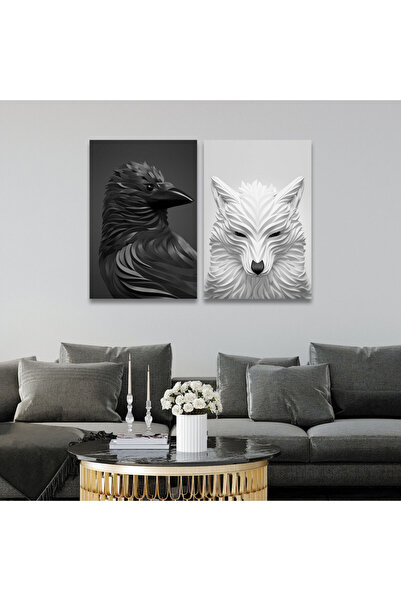 SND لوحة قماشية ثنائية بتصميم حيوانات مع برواز أسود مجوف