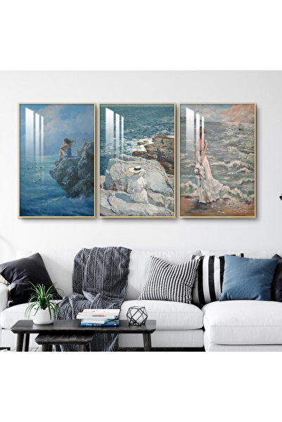 Marktna ثلاث لوحات جدارية خشبية مع برواز خشبي فضي و طبقة من الاكريلك الشفاف