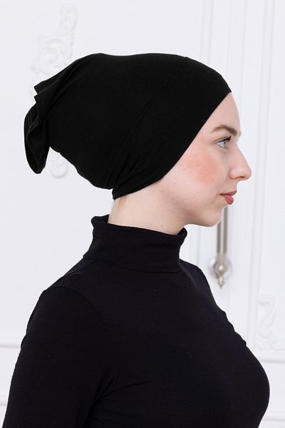 Loggia Practical Snap-On Black Tube Bonnet Non-Slip Front Seamless Women's Hijab Ready Underwear Bonnet
