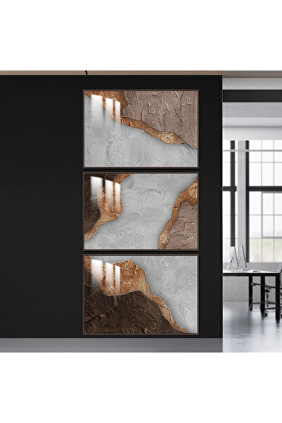 4gdran ثلاث لوحات جدارية خشبية مع برواز خشبي بني و طبقة من الاكريلك الشفاف