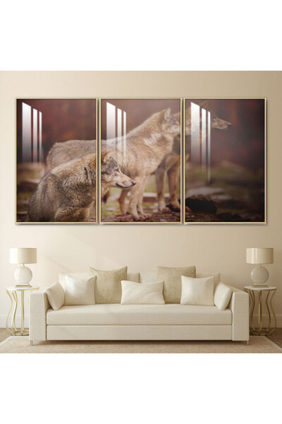 SND ثلاث لوحات جدارية خشبية مع برواز خشبي شامبين و طبقة من الاكريلك الشفاف