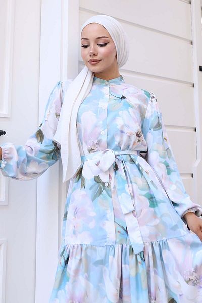 benguen Φόρεμα Hijab με σχέδιο Μπλε 567