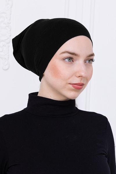 Loggia Practical Snap-On Black Tube Bonnet Non-Slip Front Seamless Women's Hijab Ready Underwear Bonnet