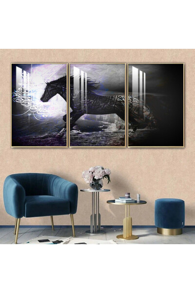 SND ثلاث لوحات جدارية خشبية مع برواز خشبي فضي و طبقة من الاكريلك الشفاف