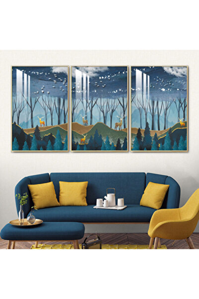 SND ثلاث لوحات جدارية خشبية مع برواز خشبي فضي و طبقة من الاكريلك الشفاف