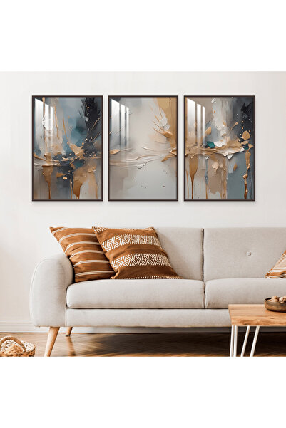 Marktna ثلاث لوحات جدارية خشبية بتصميم الفن البوهيمي مع برواز خشبي بني و طبقة من الاكريلك الشفاف