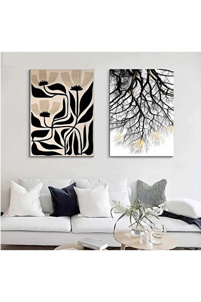 SND لوحة قماشية ثنائية بتصميم تجريدي مع برواز خشبي مخفي